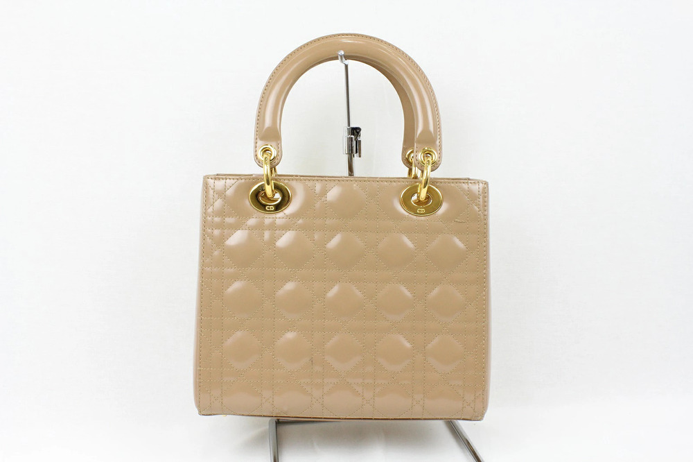 Dior Brown Handbag Leather Christian Beige Lady